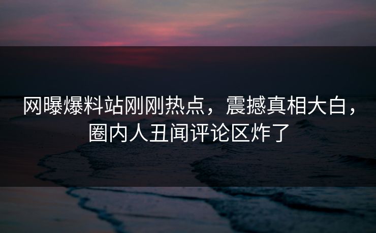网曝爆料站刚刚热点，震撼真相大白，圈内人丑闻评论区炸了