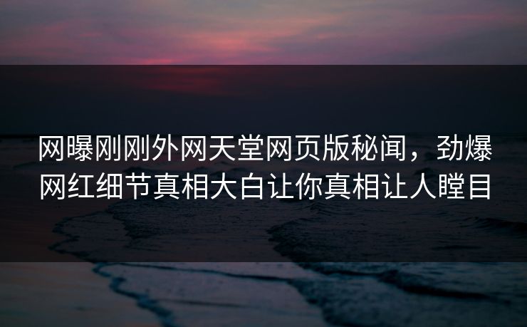 网曝刚刚外网天堂网页版秘闻，劲爆网红细节真相大白让你真相让人瞠目